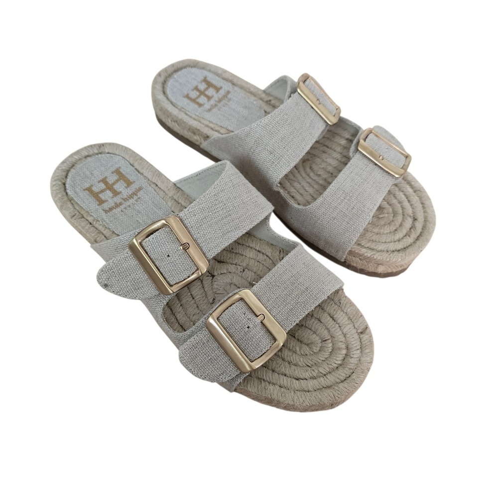 Haute Hippie NIKKI Espadrille Slides Sandal Women's Size 6.5‎ Beige Buckle